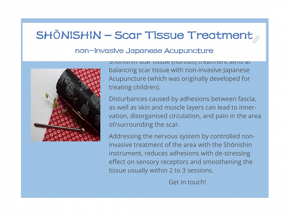 Scar tissue treatment. Non-invasive. Shonishin.